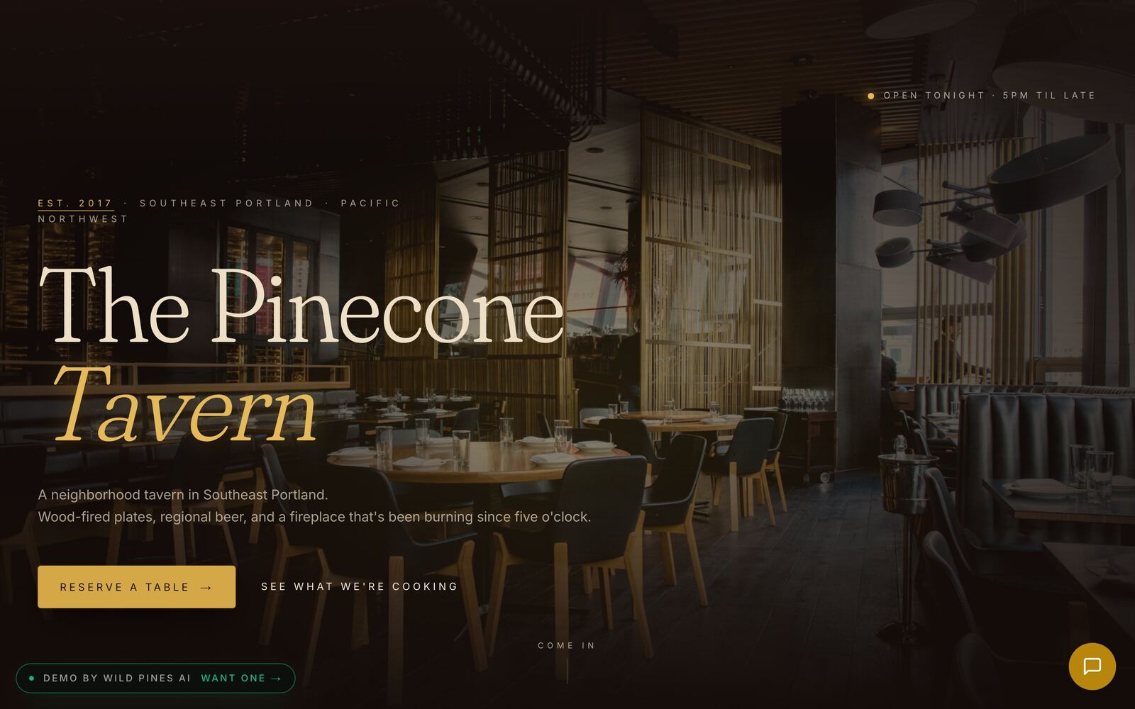 Pinecone Tavern, Restaurant demo