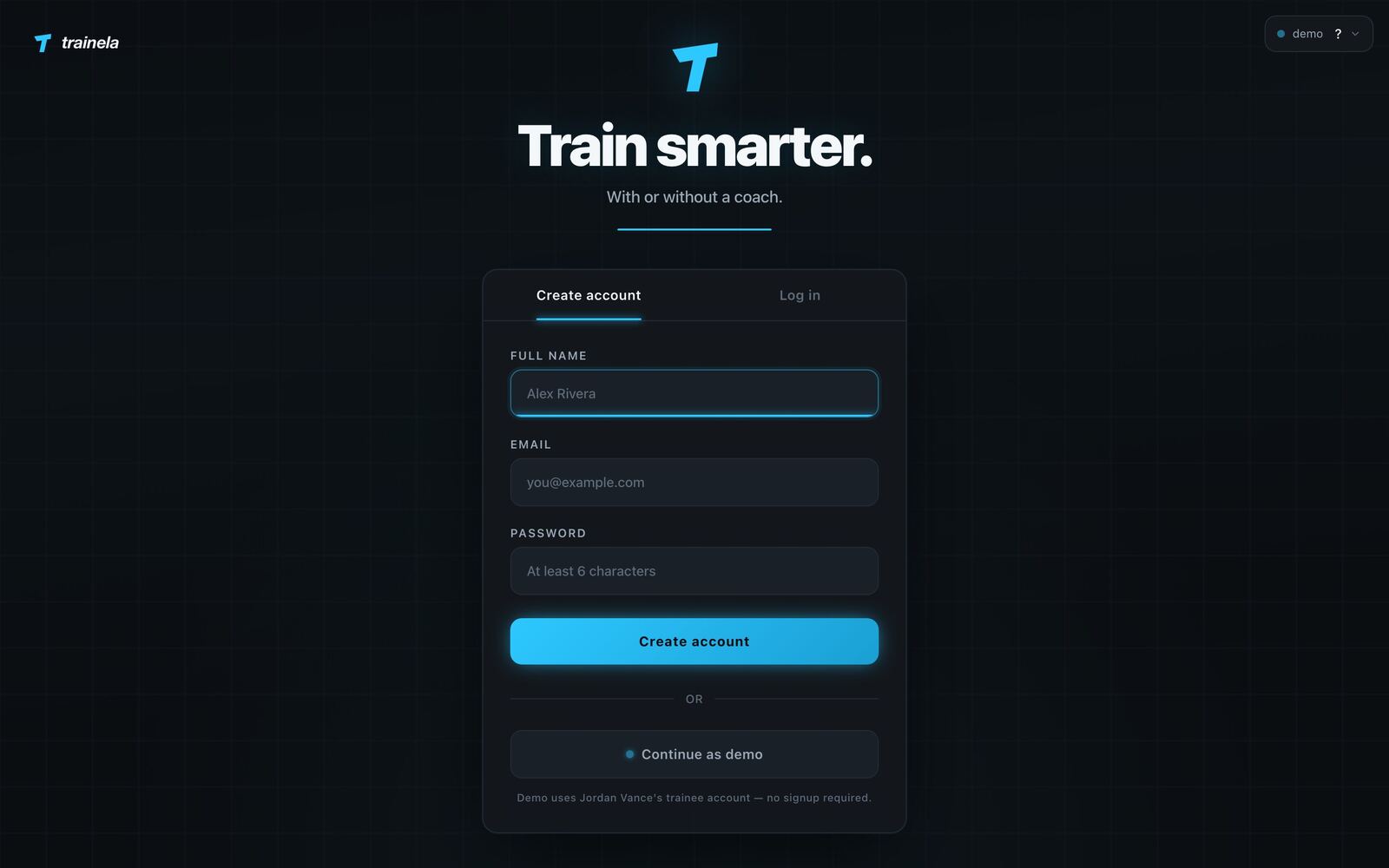 Trainela, Vertical SaaS demo